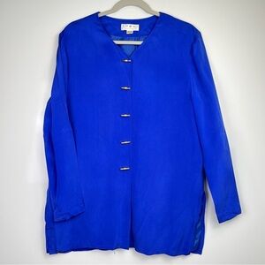 Vintage Shomi by Miller Shop Blue 100% Silk Button-Up Top